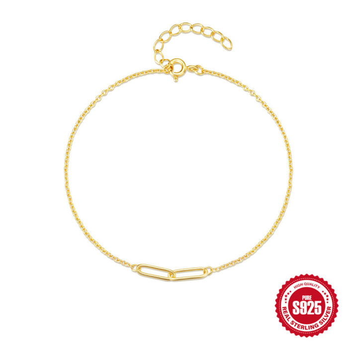 S925 Sterling Silver Paperclip Double Circle Loop Summer Versatile Bracelet Korean Version Niche Design Sense Elegant...