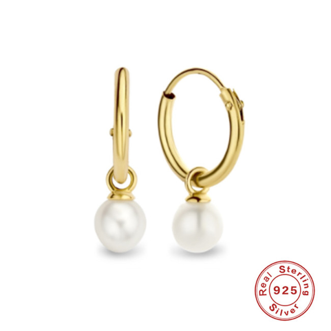 S925 Sterling Silver Pearl Pendant Hoop Earrings Cross-Border Bestselling INS Style Creative Fashion Versatile Women's Earrings Jewelry