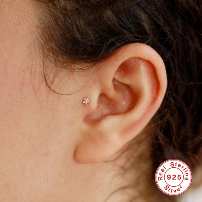 S925 Sterling Silver Threaded Star Full Diamond Mini Earrings Ear Bone Studs European and American Cross-Border Hot Selling INS Style Piercing Studs
