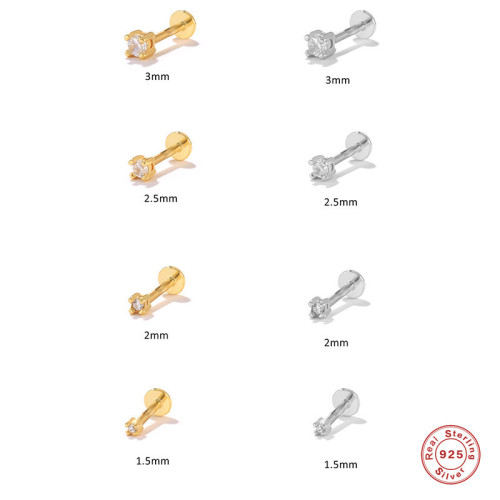 S925 Sterling Silver INS Simple Four-Prong Diamond Piercing Stud Earrings European and American Hot-Selling Flat Head Threaded Piercing Cartilage Earrings