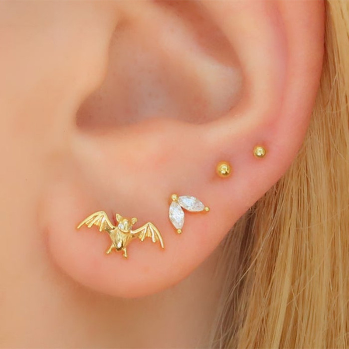 S925 Sterling Silver Personalized Creative Zircon Bat Earrings Hot Selling Stone Cute Fun Ear Jewelry