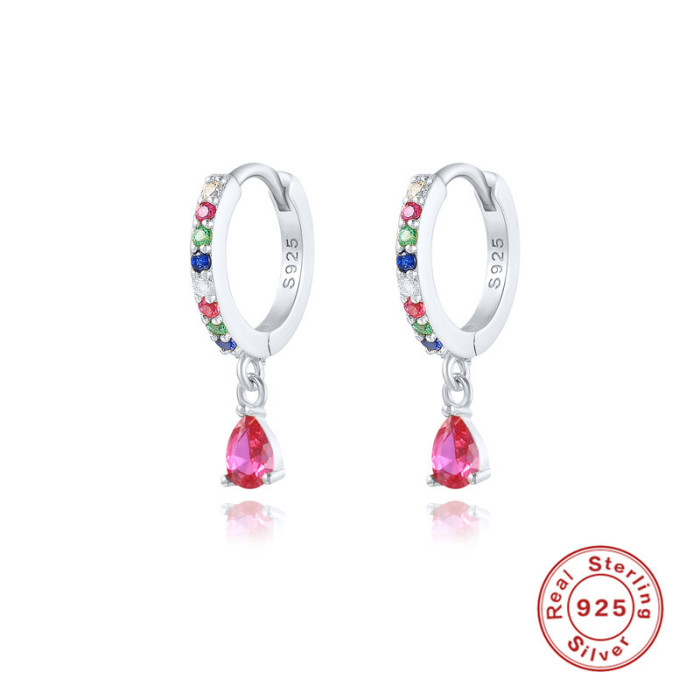 S925 Sterling Silver Diamond-Studded Water Drop Hoop Earrings Cross-Border Bestseller INS Color Diamond Ear Clips Ear Pendants Ear Jewelry Ins Style Hot Item