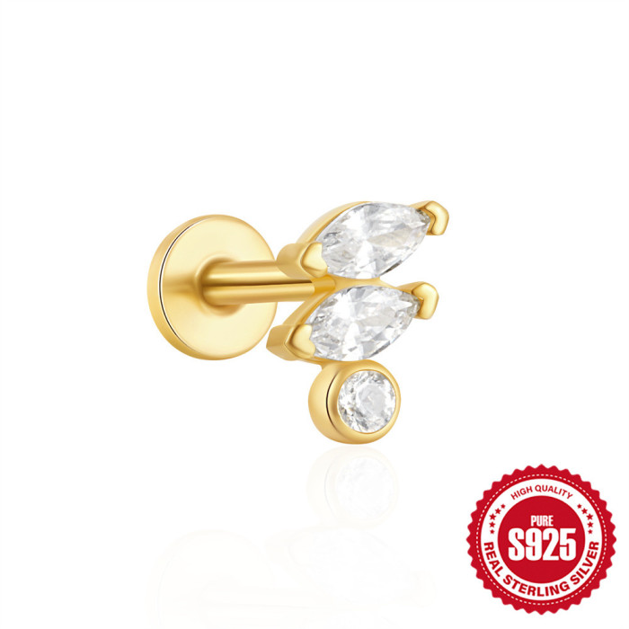 S925 Sterling Silver Flat Thread Piercing Chain Earrings European and American Hot Selling Fashion Inlaid Diamond Opal Ear Bone Stud Earrings for Women