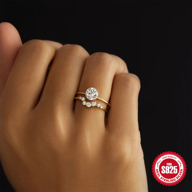 New S925 Sterling Silver Diamond-Encrusted Wedding Ring Engagement Jewelry Korean and Japanese Style Light Luxury Claw Setting Ring