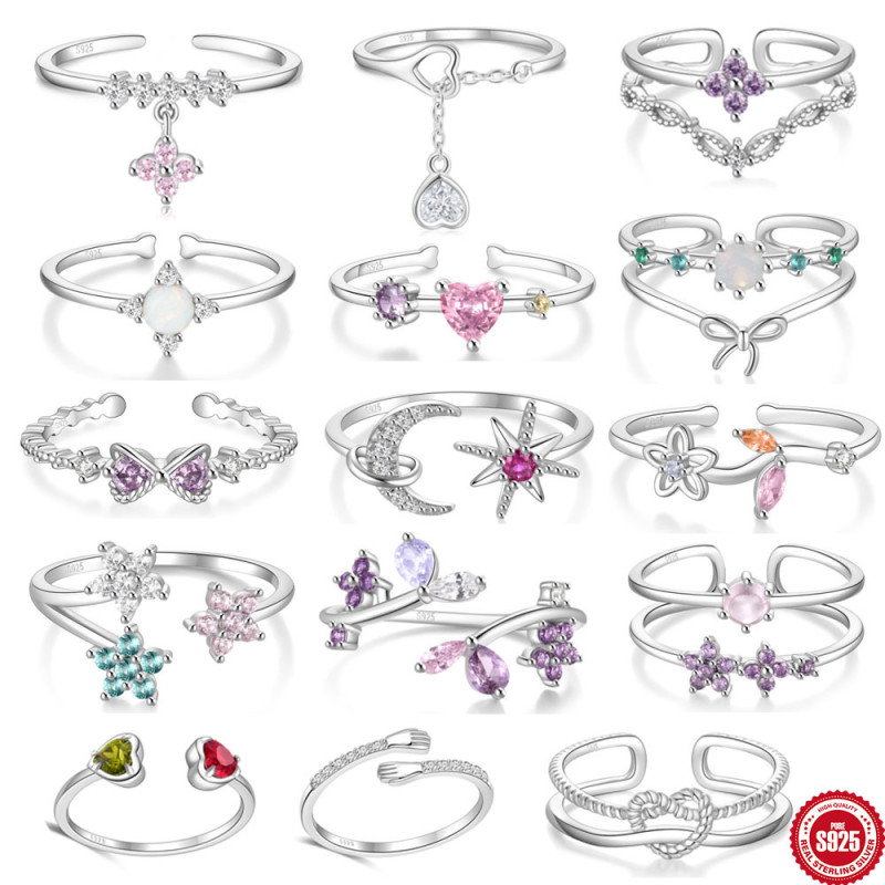 S925 Sterling Silver Japanese Style High-End Diamond Ring Japanese and Korean Niche Design Diamond Heart Petal Open Index Finger Ring