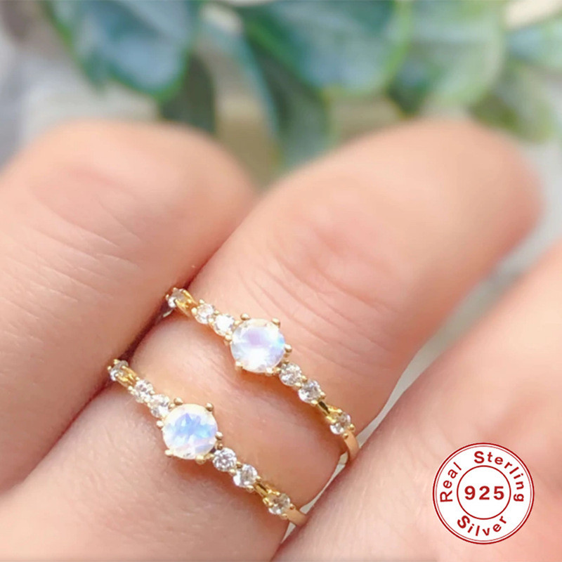 New S925 Sterling Silver Simple Retro Snowflake Color Stone Ring Japanese and Korean Style Elegant Niche High-end Diamond-encrusted Index Finger Ring