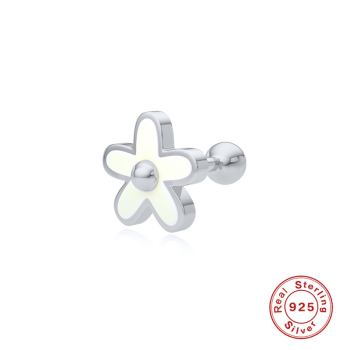 S925 Sterling Silver Oil Drop Glaze Flower Fresh Piercing Jewelry Threaded Piercing Earrings Piercing Ear Bone Stud Earrings