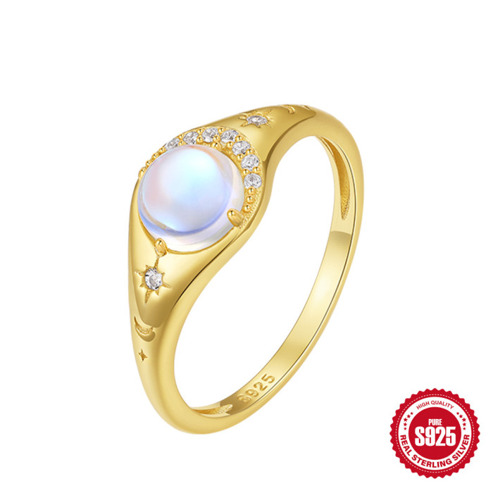 New S925 Sterling Silver Moon Inlaid Diamond Engagement Ring Korean Style Internet Celebrity High-end Daily Wear Wedding Ring Jewelry