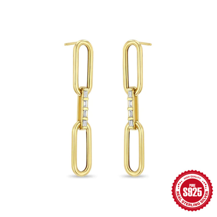 S925 Sterling Silver Unique Retro Niche Chain Earrings European and American Fashion Ins Style Diamond-Encrusted Chain Stud Earrings Punk Drop Earrings