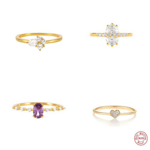 S925 Sterling Silver Diamond-Encrusted Wedding Gift Ring European and American Fashion Wedding Ring Ins Geometric Personality Trendy Ring Jewelry