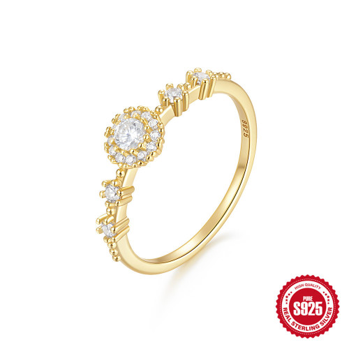 S925 Sterling Silver Round Diamond Wedding Ring European and American Hot Selling Light Luxury High-end Ring