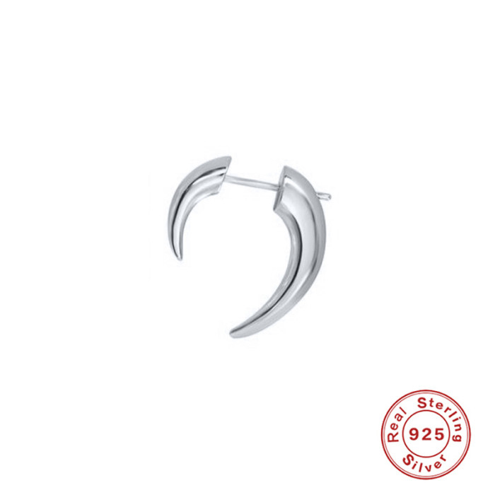 S925 Sterling Silver Unique Creative Smooth Ox Horn Single Earring Trend Bestselling INS Ear Jewelry