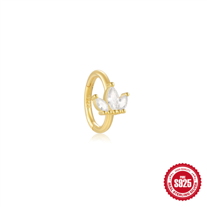 S925 Sterling Silver Flower Wave-Shaped Diamond-Studded Cartilage Earrings Nose Ring Piercing Jewelry European and American Hot-Selling Crown Ear Bone Stud