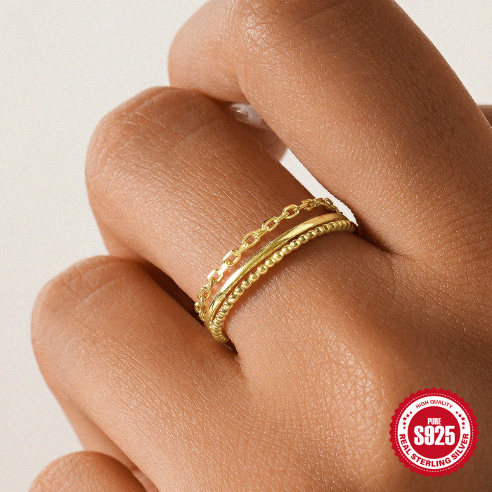 925 Sterling Silver Simple Plain Ring Set for Women, INS Trend, Niche Personality Basic Ring, Light Luxury Ring