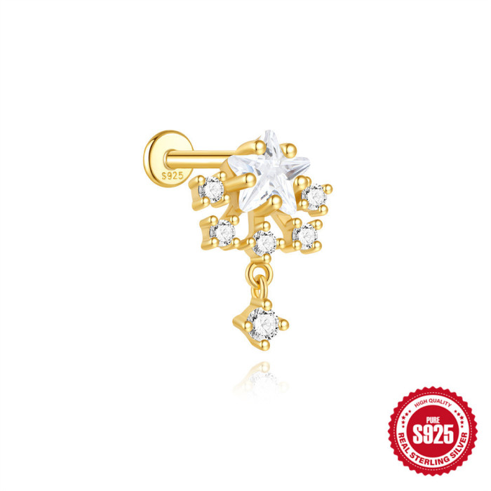 S925 Sterling Silver Geometric Diamond-Studded Stud Flat Head Threaded Piercing Ear Bone Stud European and American Classic Hot-Selling Piercing Ear Jewelry