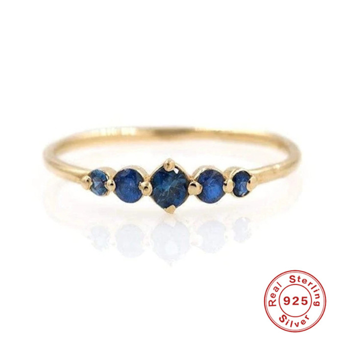 S925 Sterling Silver Geometric Double Layer Stone-Inlaid Couple Rings Hot Selling French Style Colorful Index Finge...
