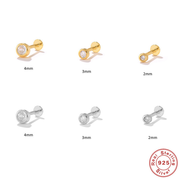 S925 Sterling Silver Round Ball Diamond-Studded Piercing Stud Earrings European and American Hot Selling 16G Flat Head Threaded Piercing Cartilage Stud Earrings