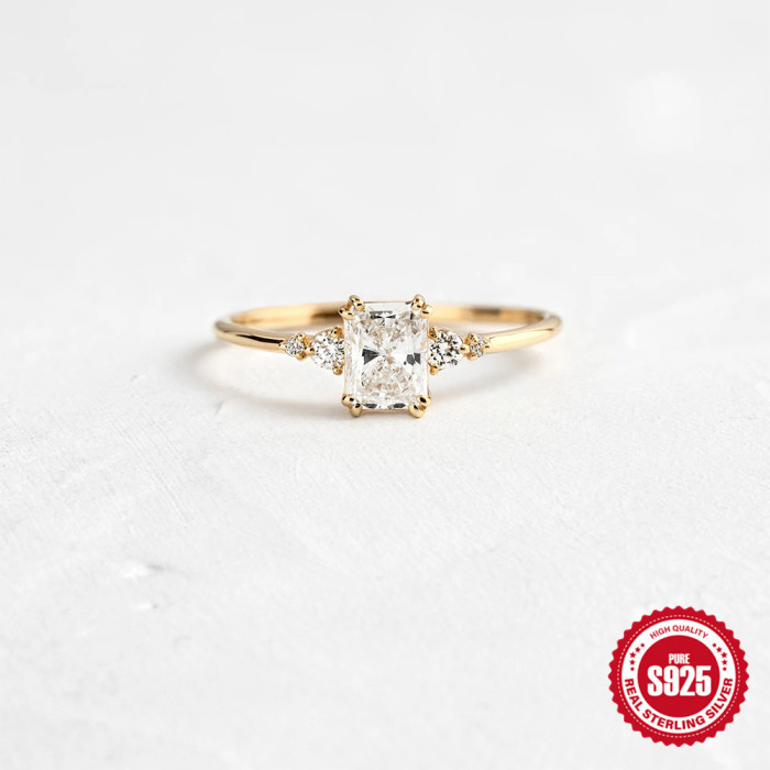 S925 Sterling Silver Luxurious Square Diamond Ring European and American Fashion Hot Sale High-end Carat Diamond Engagement Ring