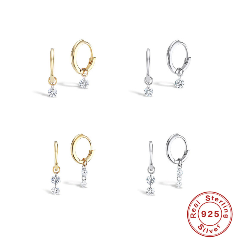 S925 Sterling Silver Smooth Minimalist Zircon Pendant Hoop Earrings European and American Hot Selling Elegant Fashion Ear Clips Ear Jewelry