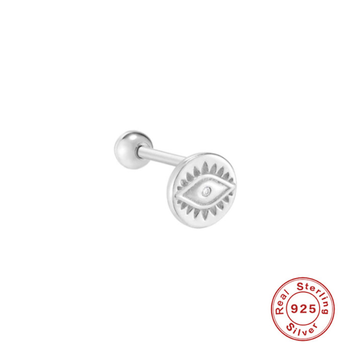 S925 Sterling Silver Evil Eye Round Pendant Diamond-Studded Piercing Stud Earrings European and American Hot-Selling Demon Eye Ear Bone Stud