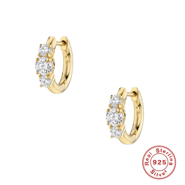S925 Sterling Silver Main Diamond Surrounded Small Diamond Hoop Earrings Fashion Ear Clips Ear Jewelry European and American Hot Sale Personality Trendy Earrings for Women