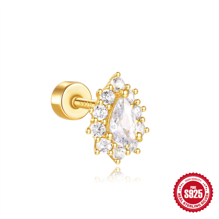 S925 Sterling Silver Christmas Bell Diamond-Studded Cartilage Flat Bottom Cylinder Spiral Piercing Stud Earrings Halloween Hot-Selling Ear Jewelry