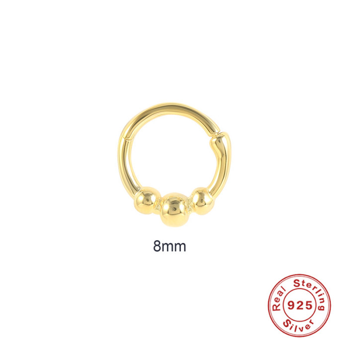 S925 Sterling Silver Three Ball Round Bead Piercing Cartilage Earrings European and American Fashion Personality Trendy INS Nose Ring Nose Stud Earrings