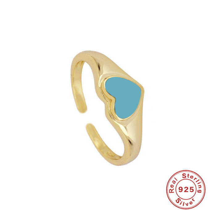 S925 Sterling Silver Heart Oil Drop Open Ring Hot Selling Fashion Simple Ins Style Creative Ring
