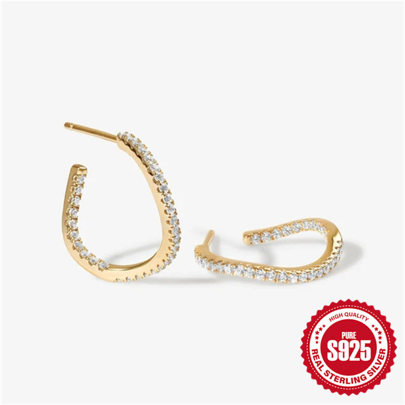 New 925 Sterling Silver Personality Wave Mini Hoop Earrings Fashion Hot Selling Ins Style Diamond Earrings for Women