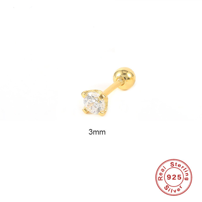 S925 Sterling Silver Piercing Single Earring European and American Ins Simple Versatile Mini Single Diamond Threaded Piercing Earring