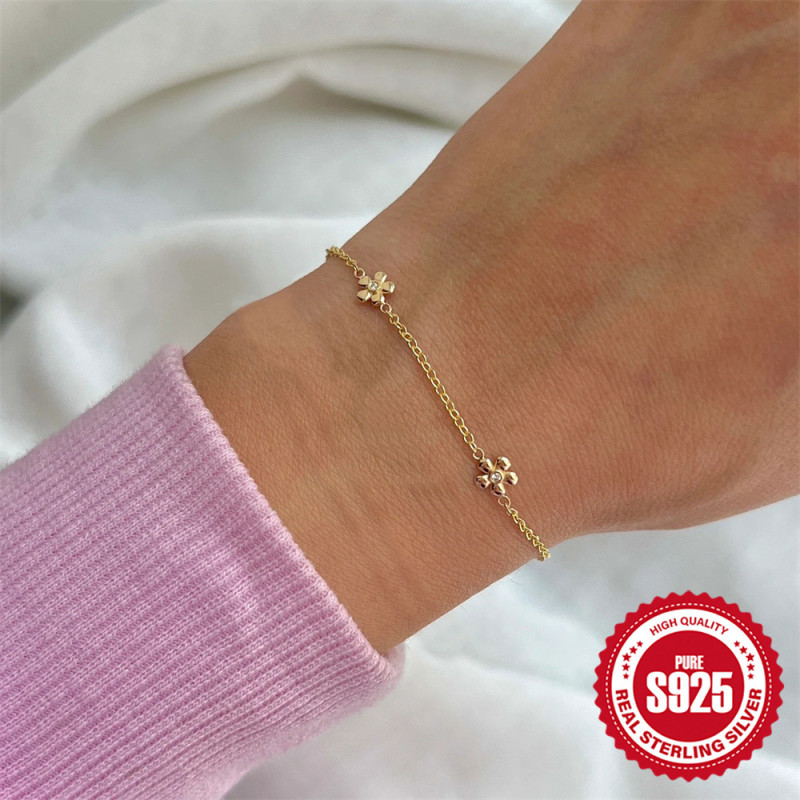 S925 Sterling Silver Small Daisy Sweet Flower Fresh Bracelet Korean and Japanese Internet Celebrity Hot-Selling Elegant Style Women's Bracelet