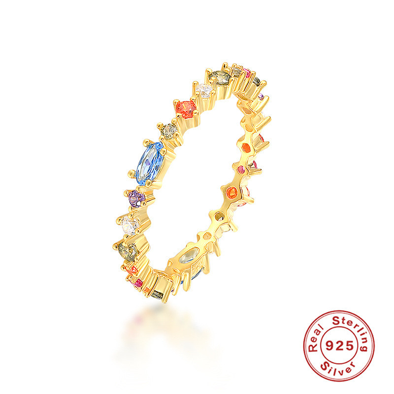 S925 Sterling Silver Creative Floral Charm Fashion Ring Korean and Japanese Style Elegant Light Luxury Super Sparkling Colorful Diamond Ring Index Finger Ring for Women