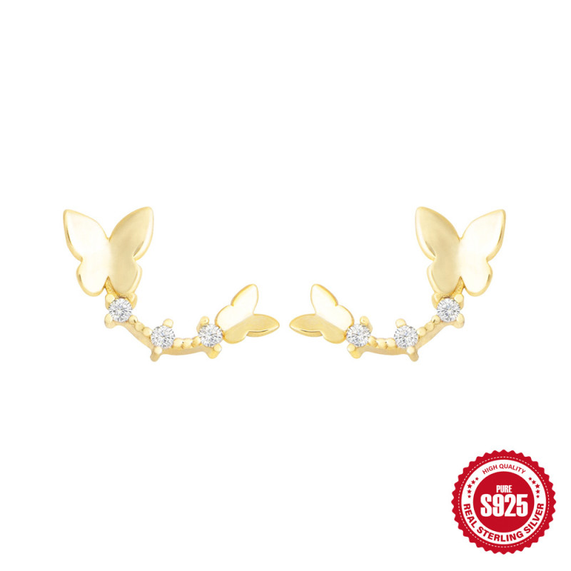 S925 Sterling Silver Large and Small Butterfly Inlaid Diamond Stud Earrings European and American Fashion Ins Style Pure Silver Earrings for Women Cross-Border Earrings Earrings
