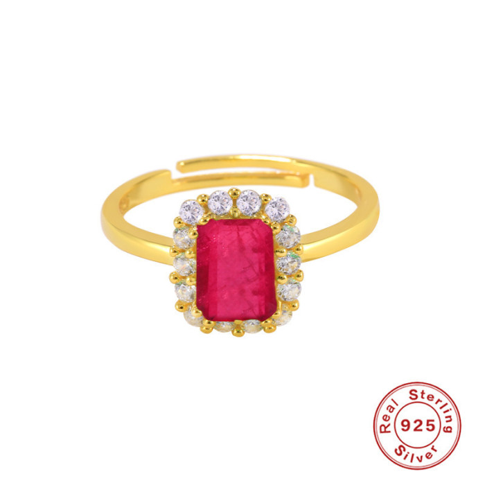 S925 Sterling Silver Noble Ultra Sparkling Gemstone Adjustable Ring European American French Style High Carbon Diamon...