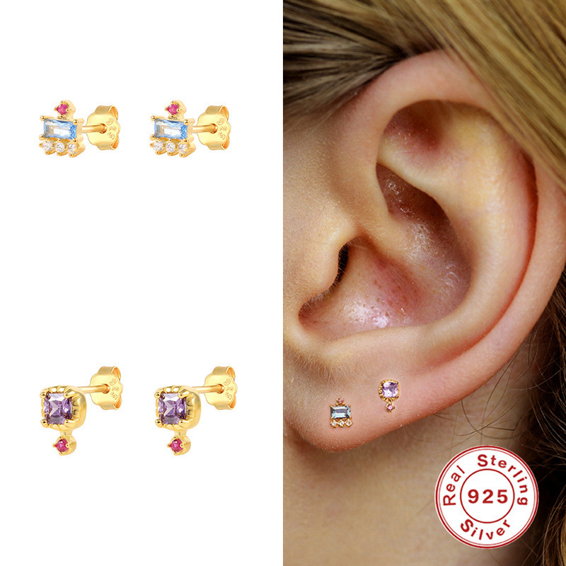 S925 Sterling Silver INS Geometric Mini Flower-shaped Diamond-studded Earrings European and American fashion casual Best-selling Personalized easiest for match Earrings
