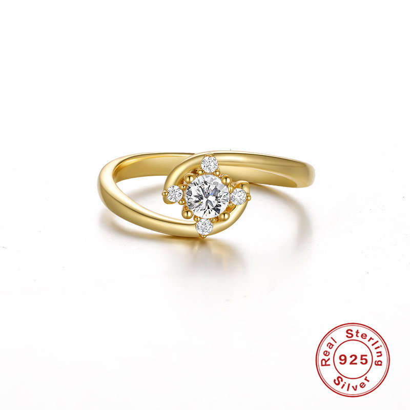 S925 Sterling Silver Irregular Fashion Single Diamond Wedding Ring Korean Style Elegant Encrusted Low-Key Luxury Ring