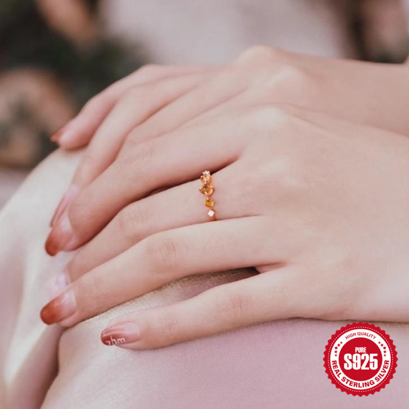 S925 Sterling Silver Japanese Style High-End Diamond-Studded Ring Vintage Fashion Versatile Elegant Ring for Best Friend Girlfriend Adjustable
