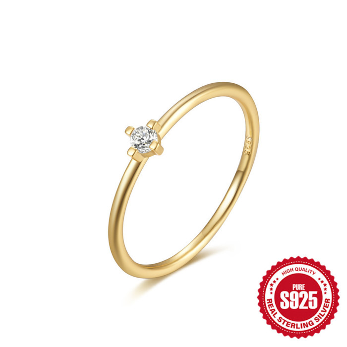 S925 Sterling Silver Classic Simple Aperture Four-Prong Zircon Versatile Ring Korean Version Niche Design Sense Ring...