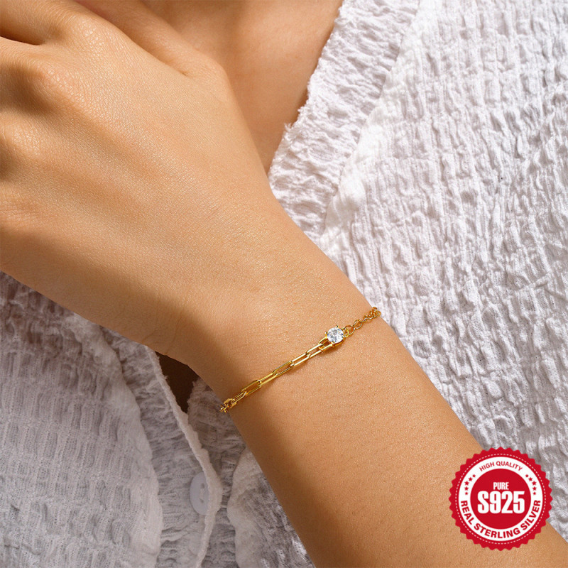S925 Sterling Silver Zircon Splicing Bracelet High-end Design Bracelet Jewelry European and American Hot-selling Diamond-encrusted Light Luxury Hand Jewelry for Women