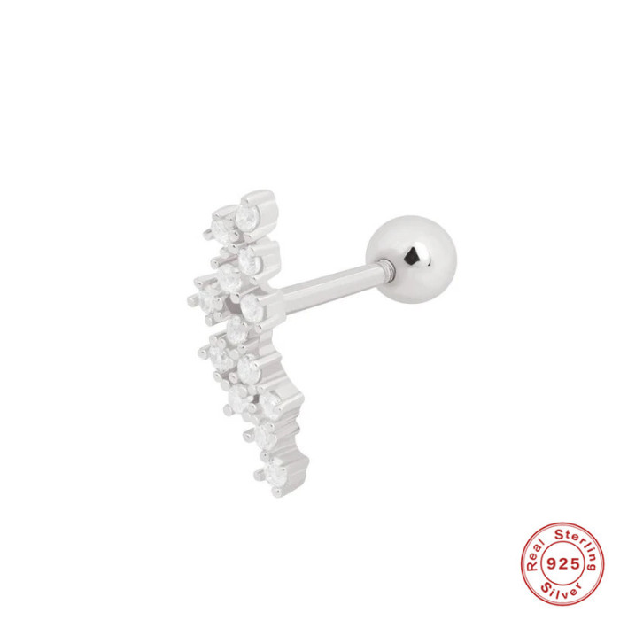 S925 Sterling Silver Geometric Irregular Single Row Diamond-Studded Piercing Threaded Ear Bone Stud European and American Hot-Selling Mini Ear Cartilage Earrings