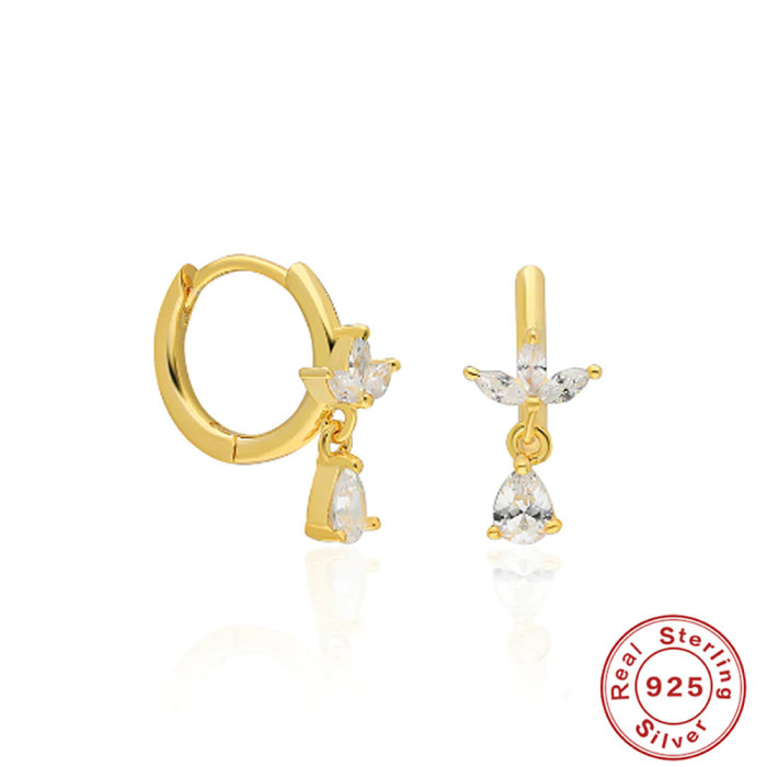 S925 Sterling Silver Water Drop Horse Eye Hoop Earrings European American French Style Inlaid Diamond Elegant Fashion Ins Earrings for Women