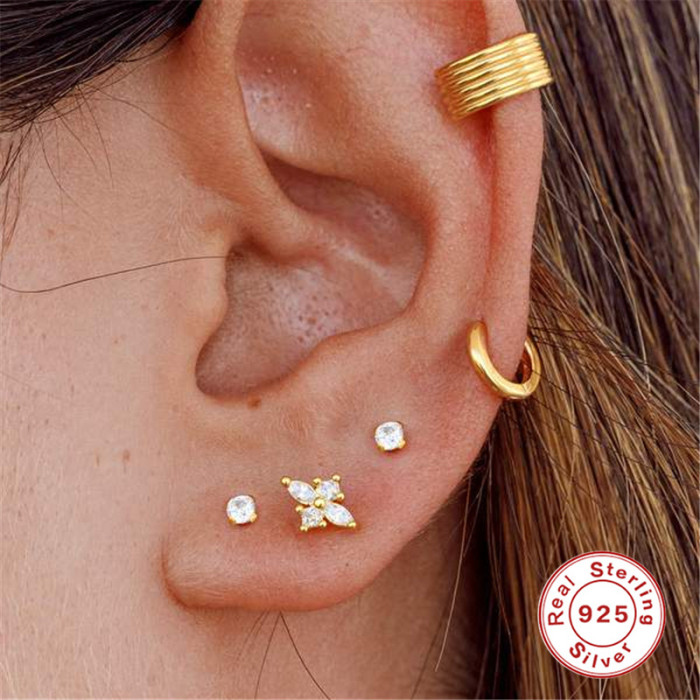 S925 Sterling Silver Diamond-Studded Light Luxury Threaded Piercing Single Earring European and American Bestselling Personality INS Style Ear Bone Stud Earrings
