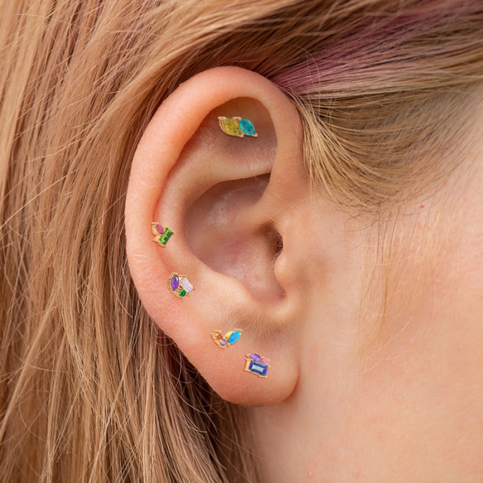 S925 Sterling Silver Diamond-Studded Piercing Cartilage Stud Earrings European and American Style Fashion Classic Simple Elegant Ear Bone Stud for Women