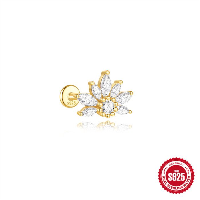 New S925 Sterling Silver Geometric Irregular Zircon Cartilage Flat Head Spiral Puncture Ear Bone Stud Best Seller in Europe and America Earrings
