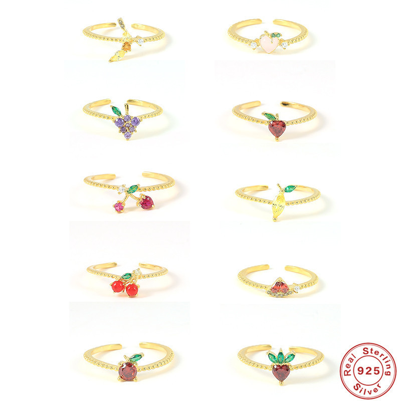 S925 Sterling Silver Mini Small Diamond Fruit Ring European and American Hot Selling Fashion Creative INS Personalized Ring