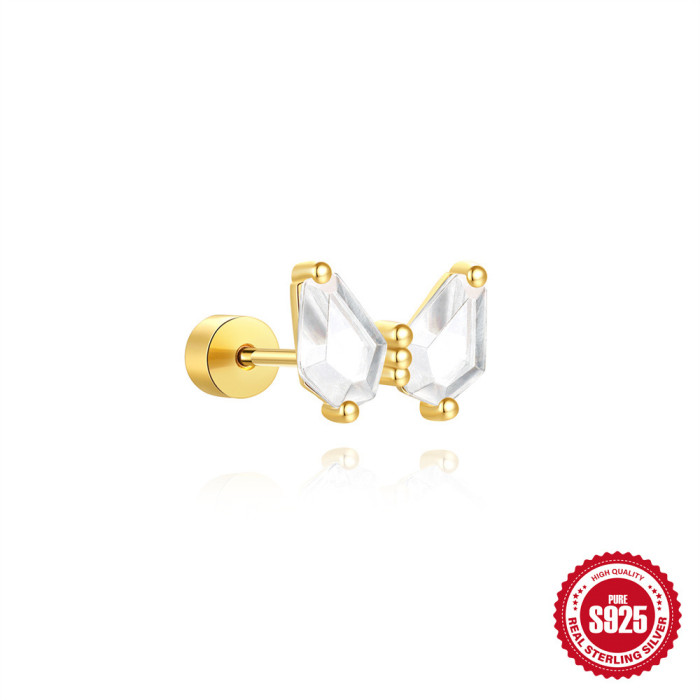 S925 Sterling Silver Super Flash Zircon Geometric Butterfly Inlaid Diamond Flat Head Cylinder Thread Piercing Ear Bone Nail Cross-Border Hot Selling Model