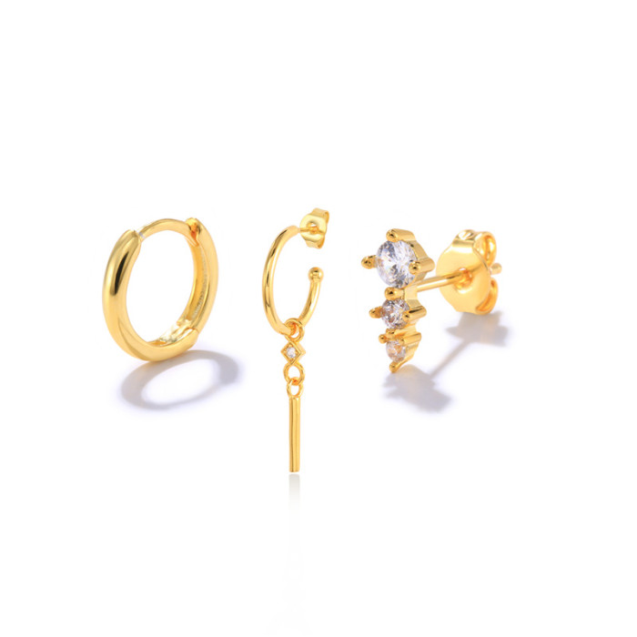 European and American Trendy INS Style Earrings Set Hot Selling on AliExpress Inlaid Brass Layered Women's Jewelry