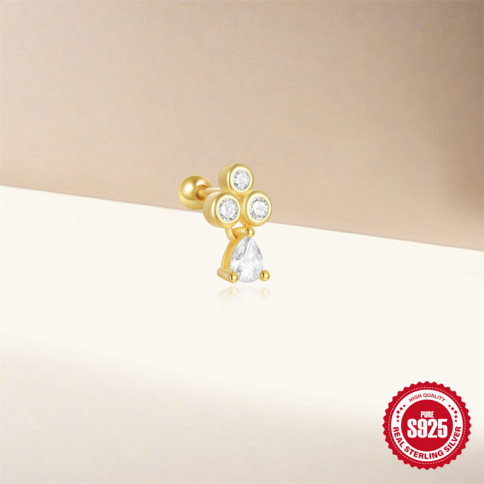 S925 Sterling Silver Diamond-Studded Small Gold Ball Piercing Threaded Ear Bone Stud Japanese and Korean Sweet Style Chain Tassel Earrings Stud for Women