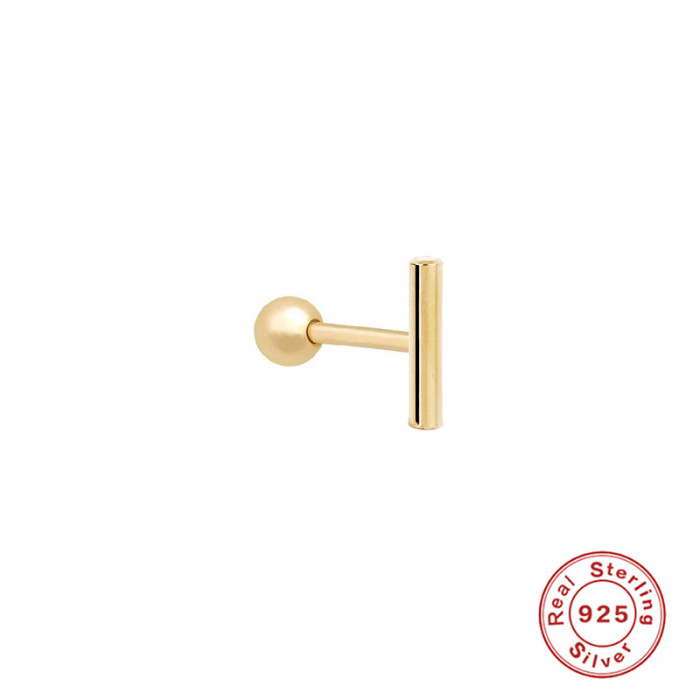 S925 Sterling Silver Straight Bar Smooth Stud Piercing Earrings European and American INS Minimalist Creative Ear Bone Stud Soft Bone Earrings