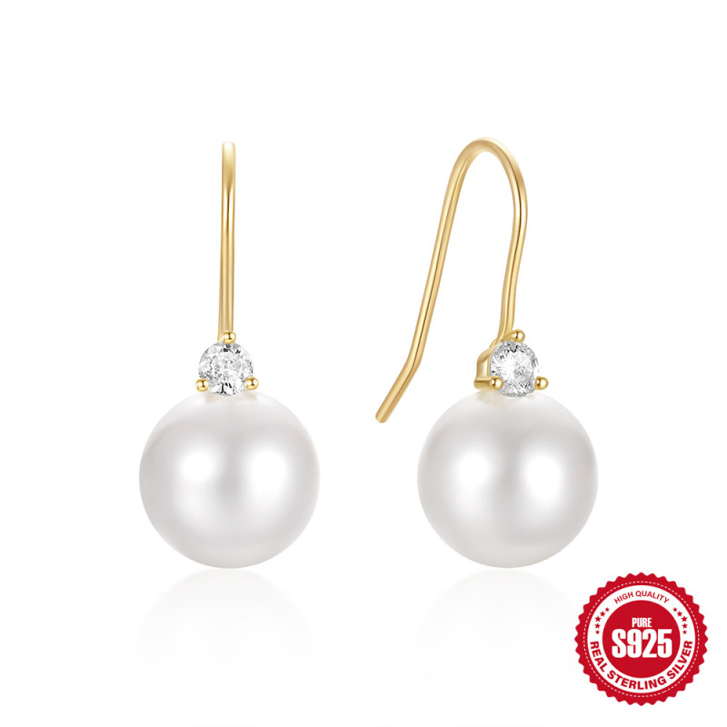 S925 Sterling Silver Diamond-Studded Pearl Ear Hook Earrings Korean Version TikTok Same Style Elegant Design Imitation Pearl Versatile Earrings